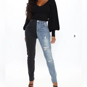 NWT- Two-Tone Black and Blue Women Jeans- Size 7